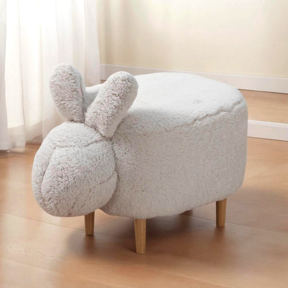 Playful White Multi-Functional Plush Rabbit Footrest Stool