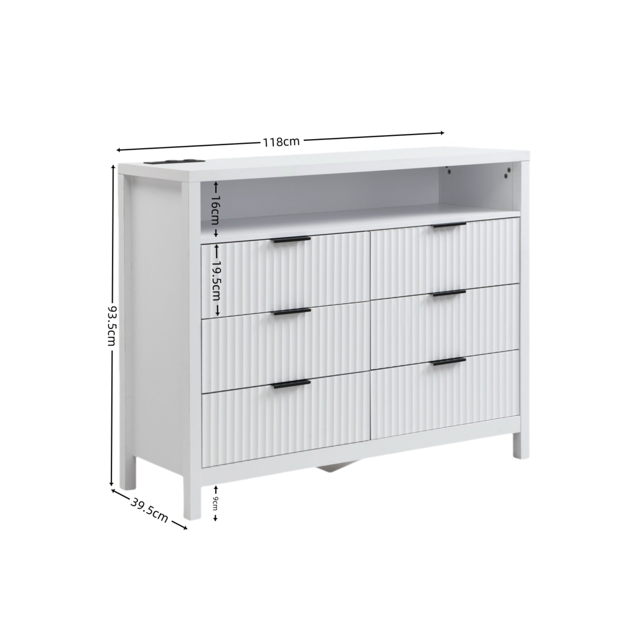 White Dresser for Bedroom with 6 Drawers,  Power Outlet and LED Lights