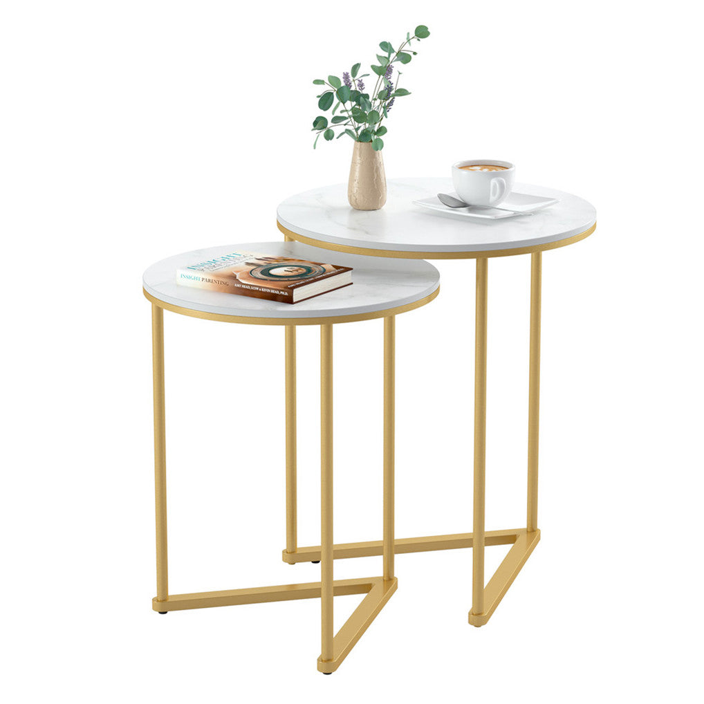 2X Real Marble Gold Nesting Side End Table Small Stacking Coffee Table
