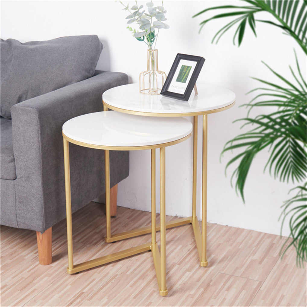 2X Real Marble Gold Nesting Side End Table Small Stacking Coffee Table