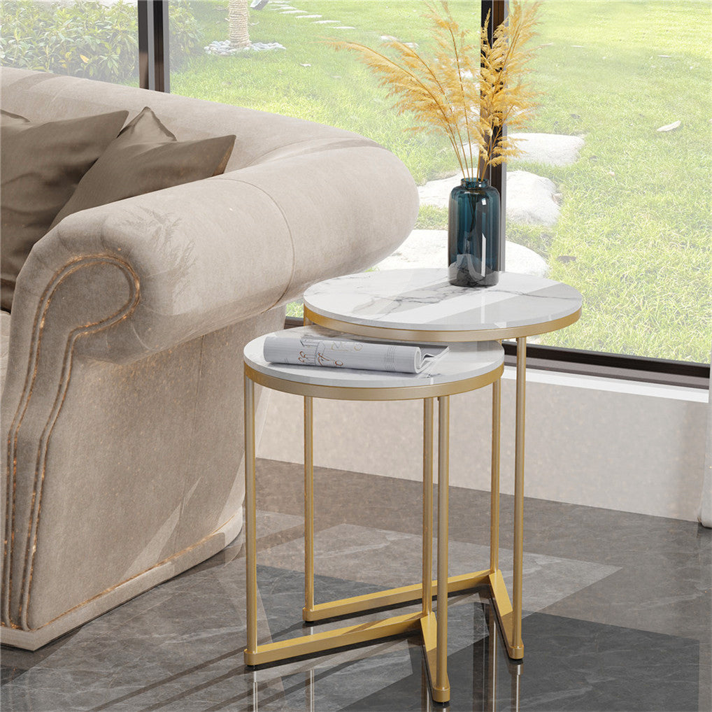 2X Real Marble Gold Nesting Side End Table Small Stacking Coffee Table