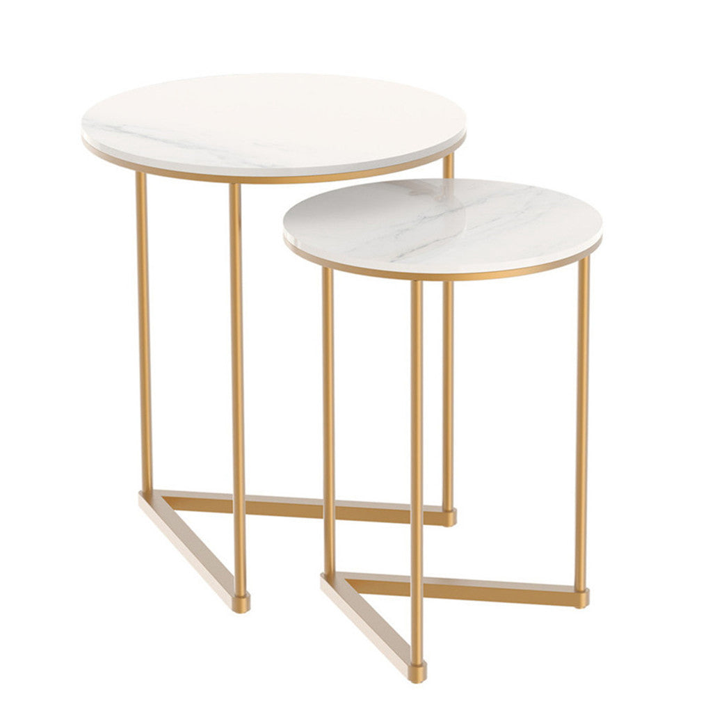 2X Real Marble Gold Nesting Side End Table Small Stacking Coffee Table
