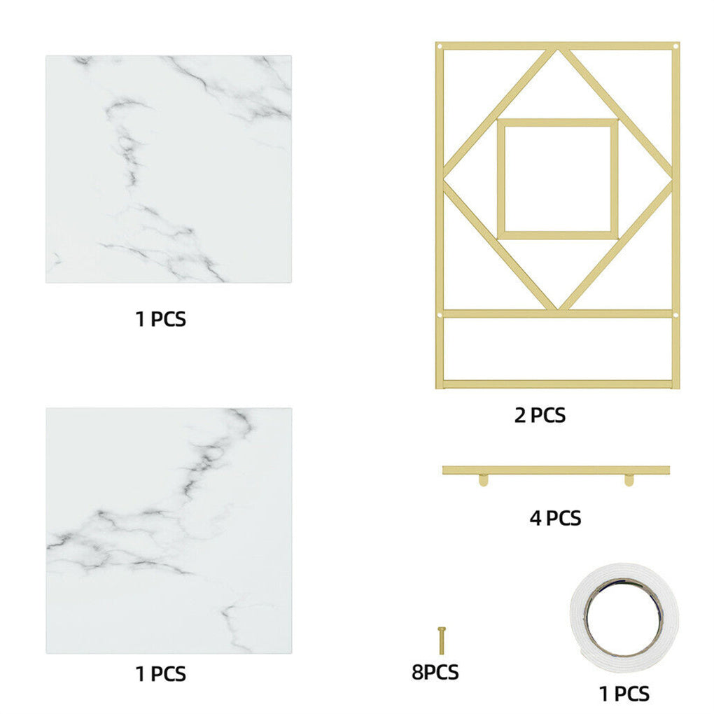 Marble Side Table Living Room End Accent Table Nightstand with Shelf