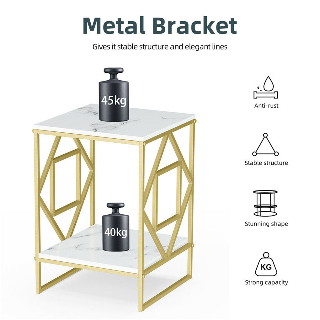 Marble Side Table Living Room End Accent Table Nightstand with Shelf