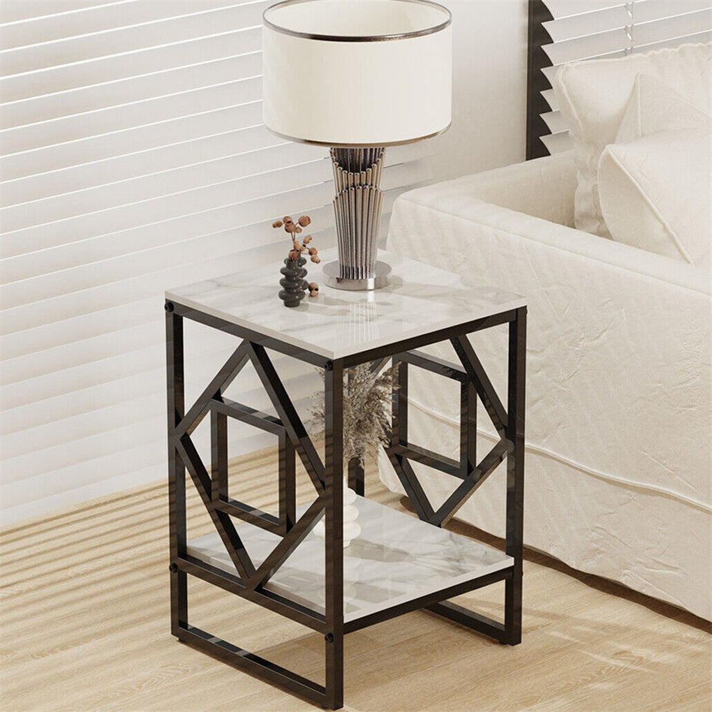 Marble Side Table Living Room End Accent Table Nightstand with Shelf