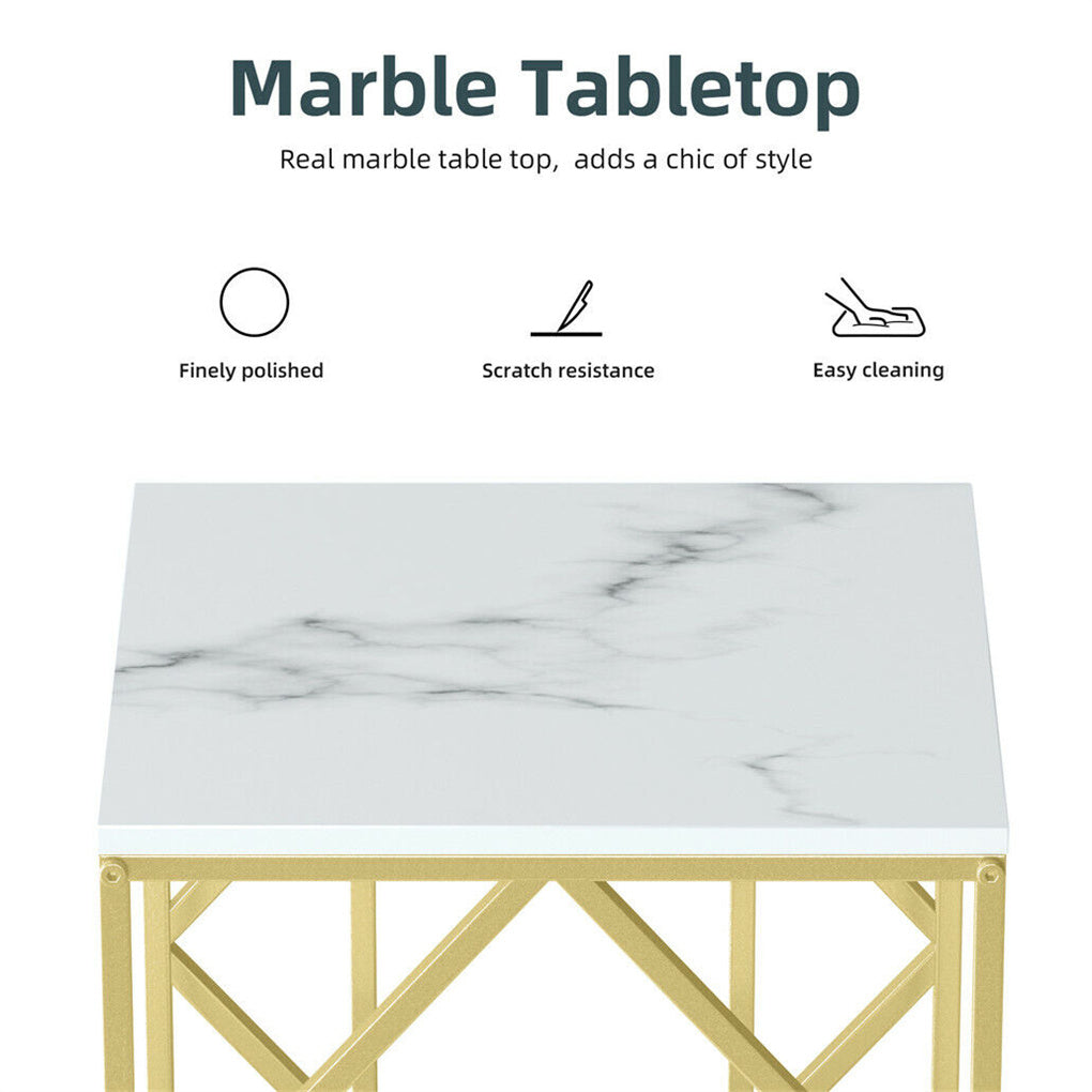Marble Side Table Living Room End Accent Table Nightstand with Shelf