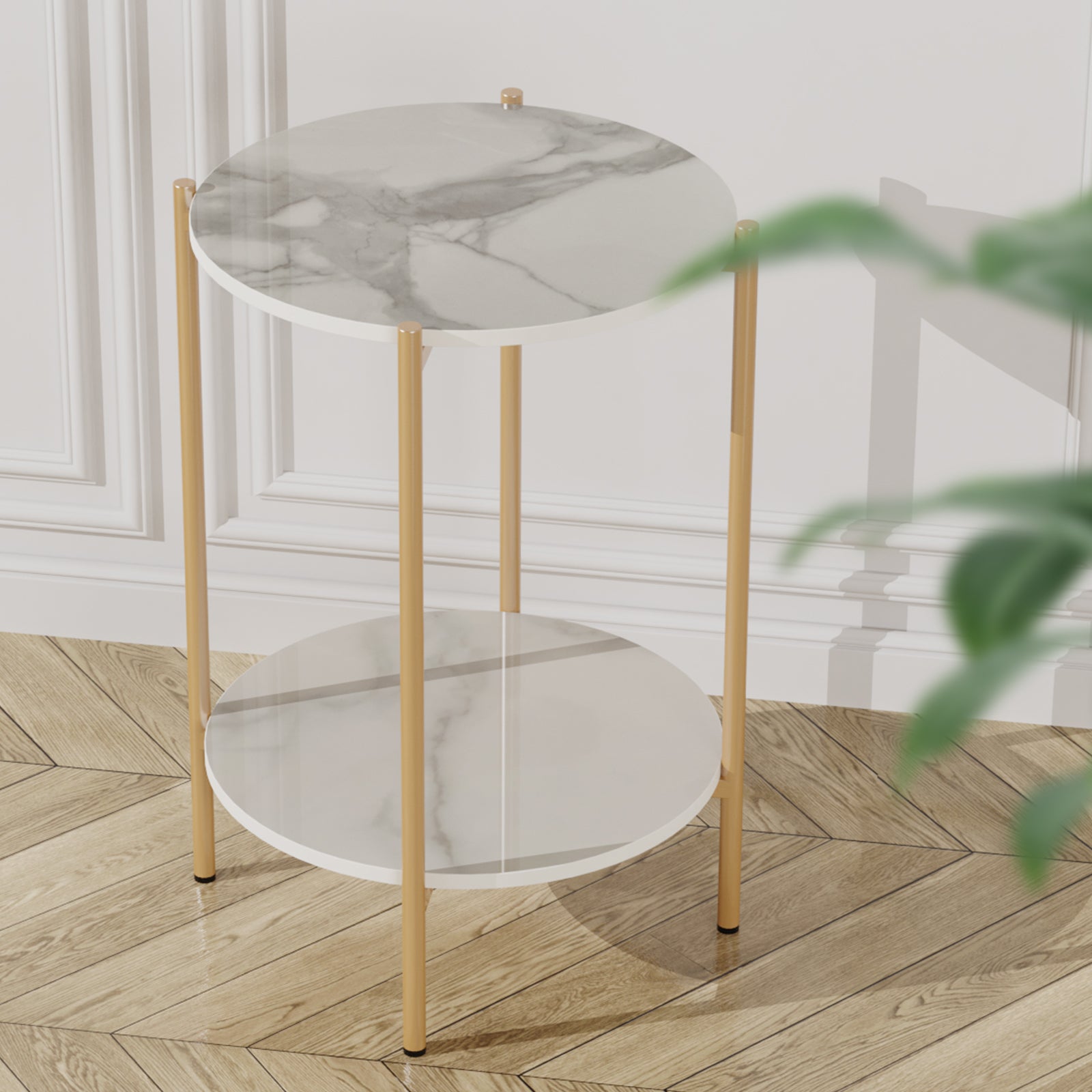 Marble Sofa Side Coffee Table 2 Tiers Round Nesting Table Gold Frame