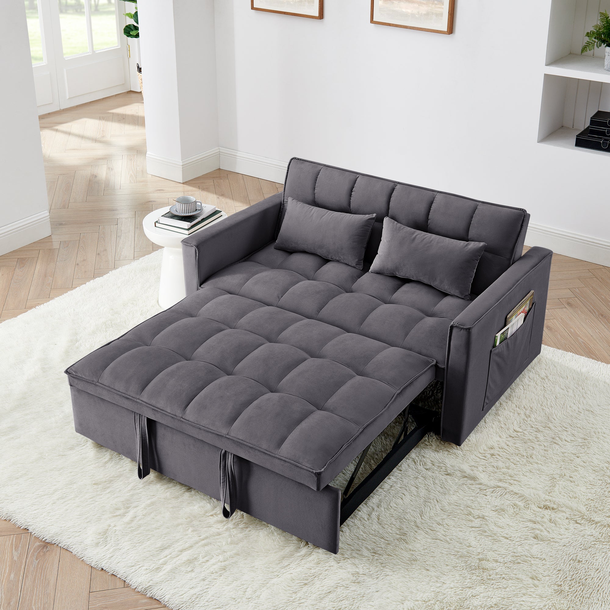 Fashionable modern and multi-functional foldable velvet sofa bed