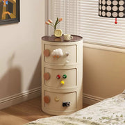 Beige Round Nightstand, Beige, Minimalist Modern, Three Drawers