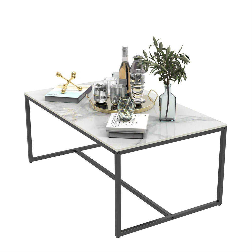 Marble Coffee Table Open Accent Living Room Table Solid Metal Frame