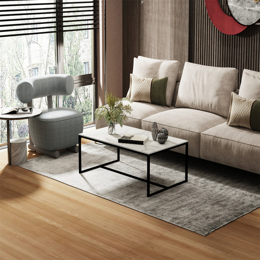 Marble Coffee Table Open Accent Living Room Table Solid Metal Frame