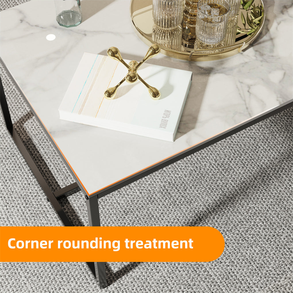 Marble Coffee Table Open Accent Living Room Table Solid Metal Frame