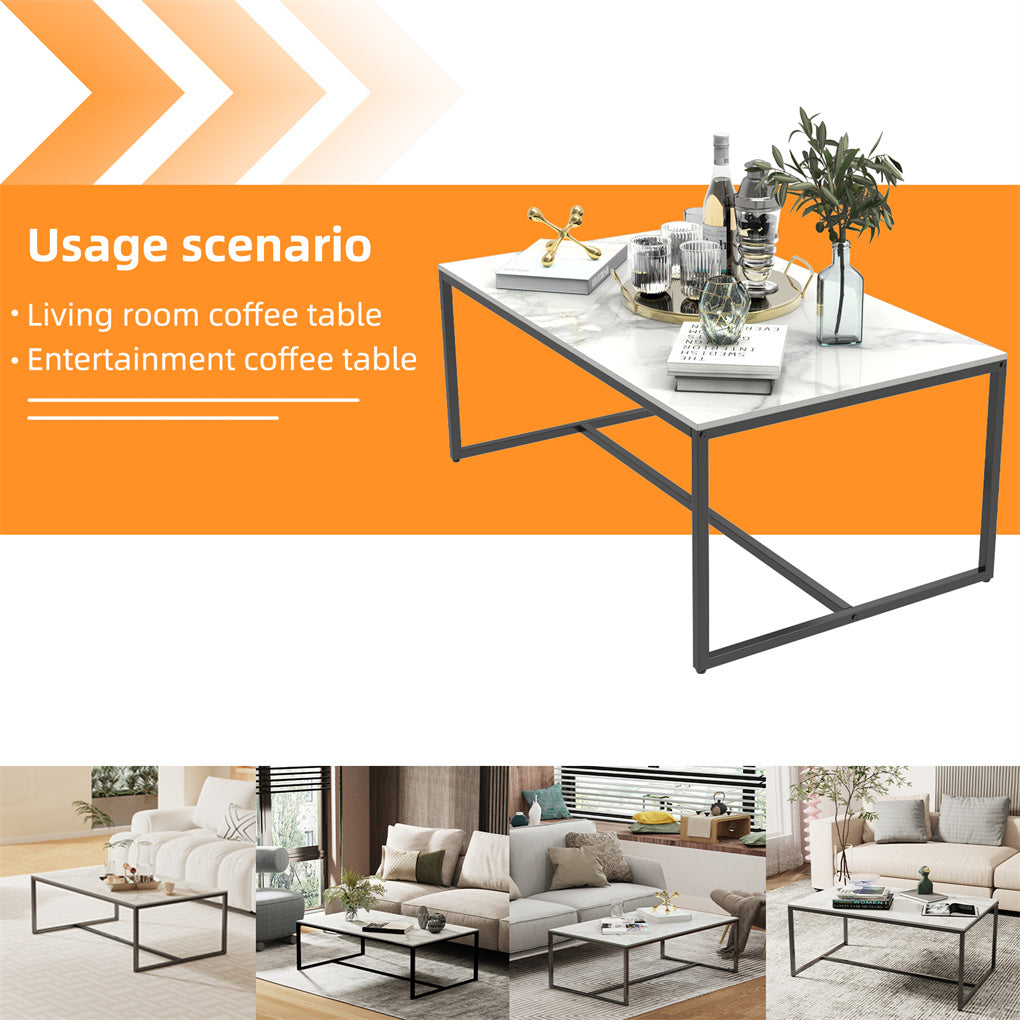 Marble Coffee Table Open Accent Living Room Table Solid Metal Frame