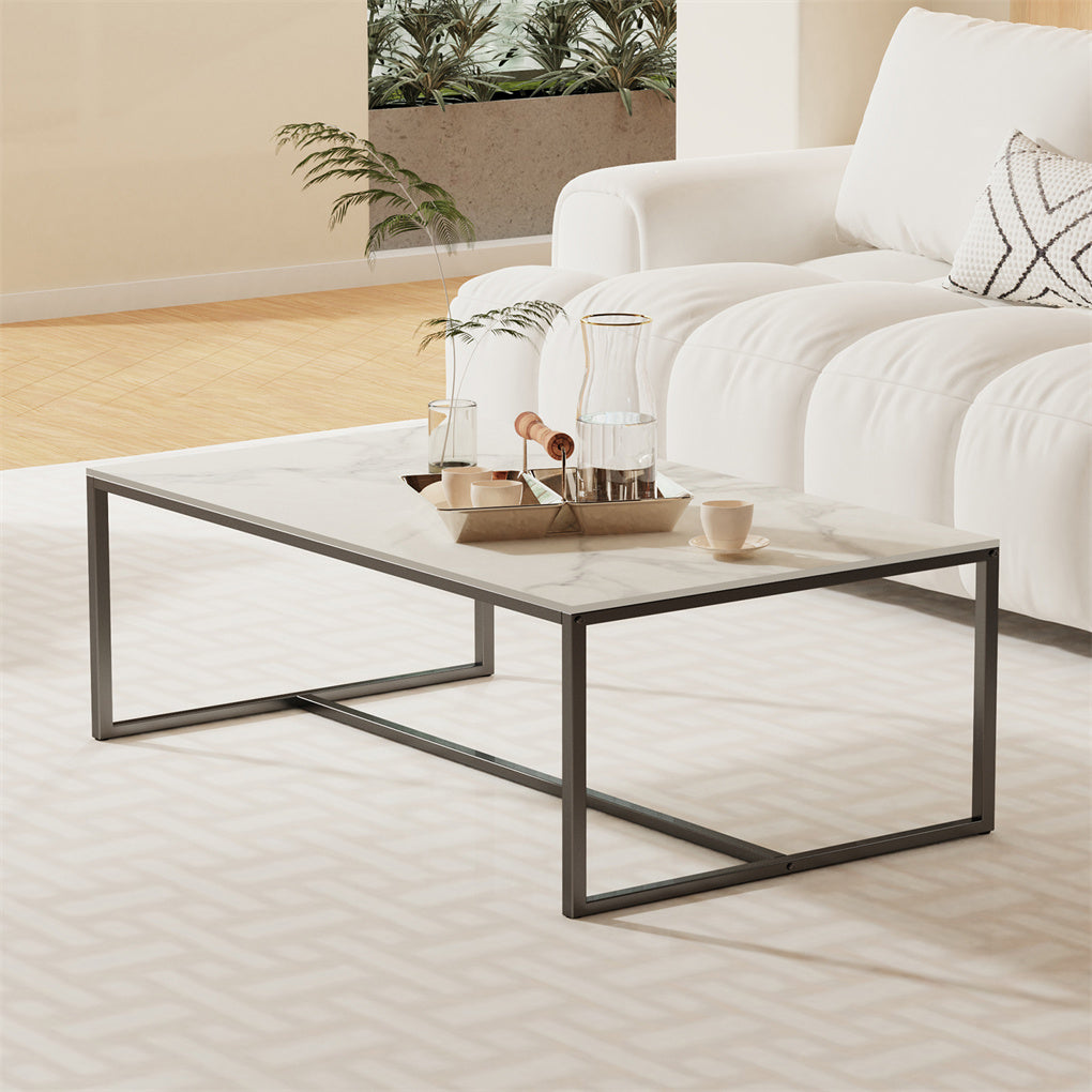 Marble Coffee Table Open Accent Living Room Table Solid Metal Frame