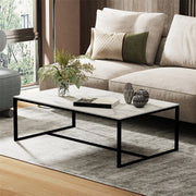 Marble coffee table open accent living room table solid metal frame