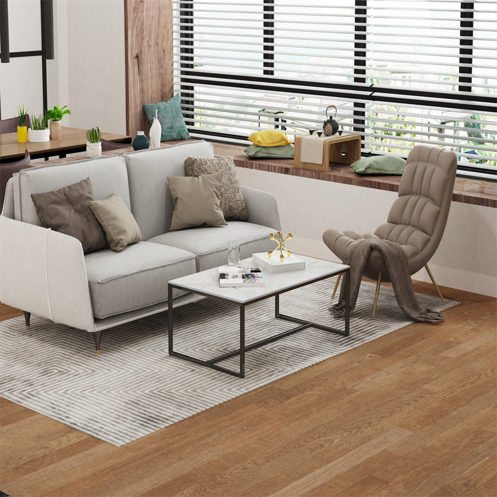 Marble Coffee Table Open Accent Living Room Table Solid Metal Frame