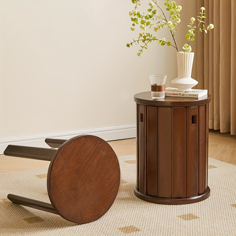 Composable stool, storage stool, made of solid wood