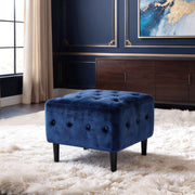 Modern Navy Blue Tufted Chenille Ottoman Footstool