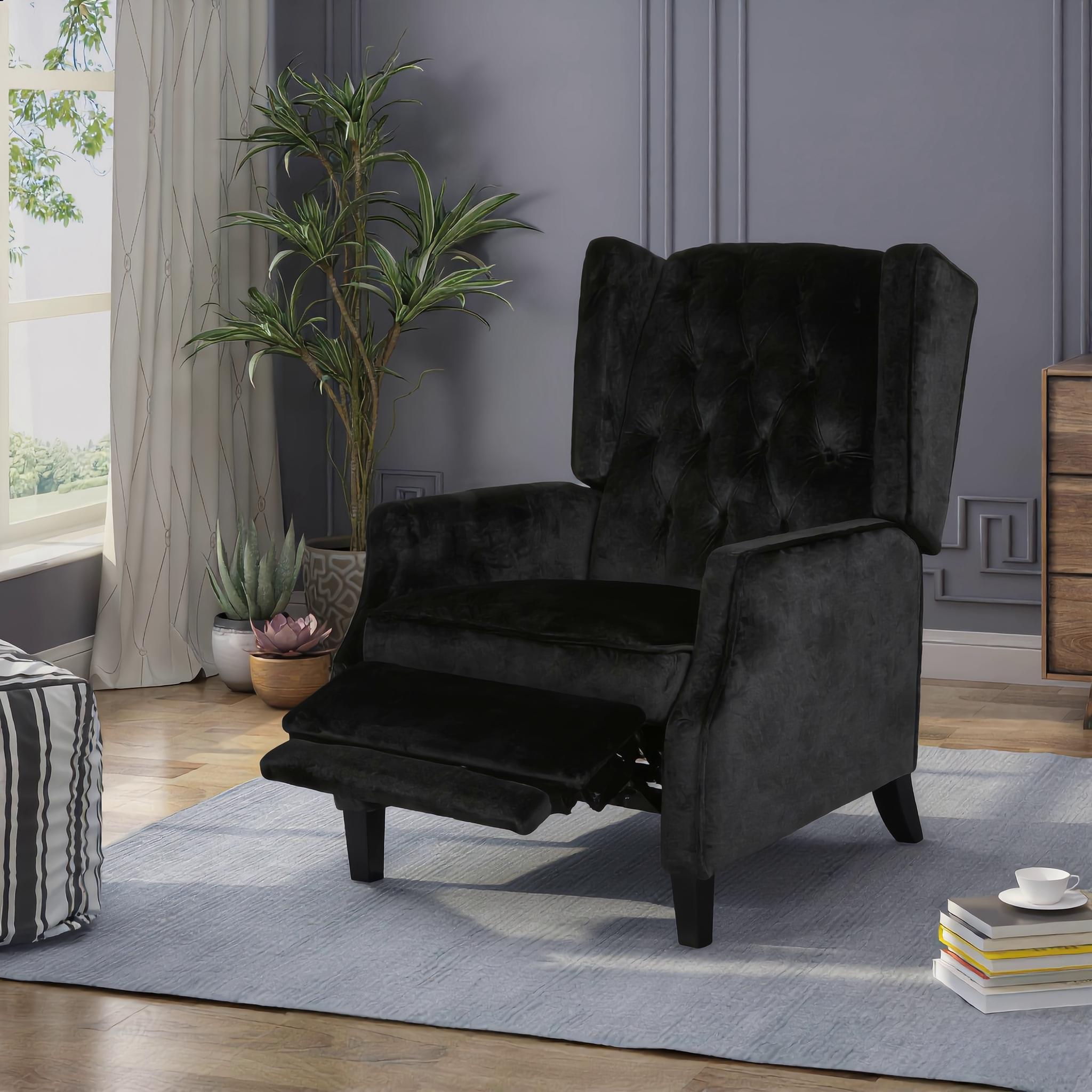 Eeeza Classic High-Back Tufted Armchair, Wingback, Birch, Black