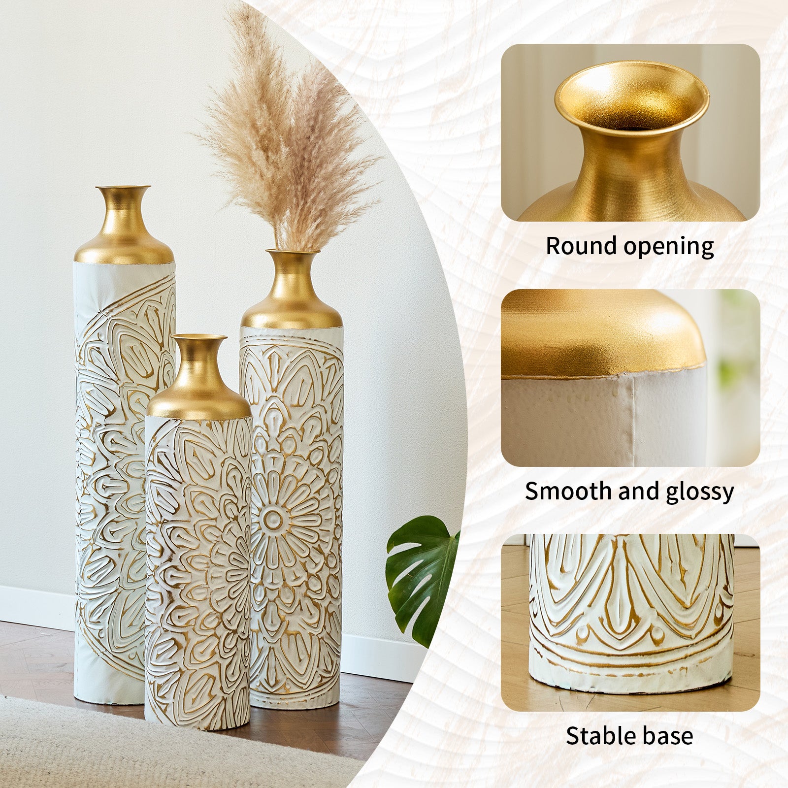 3-pieces home modern style decoration large glazed metal vase
