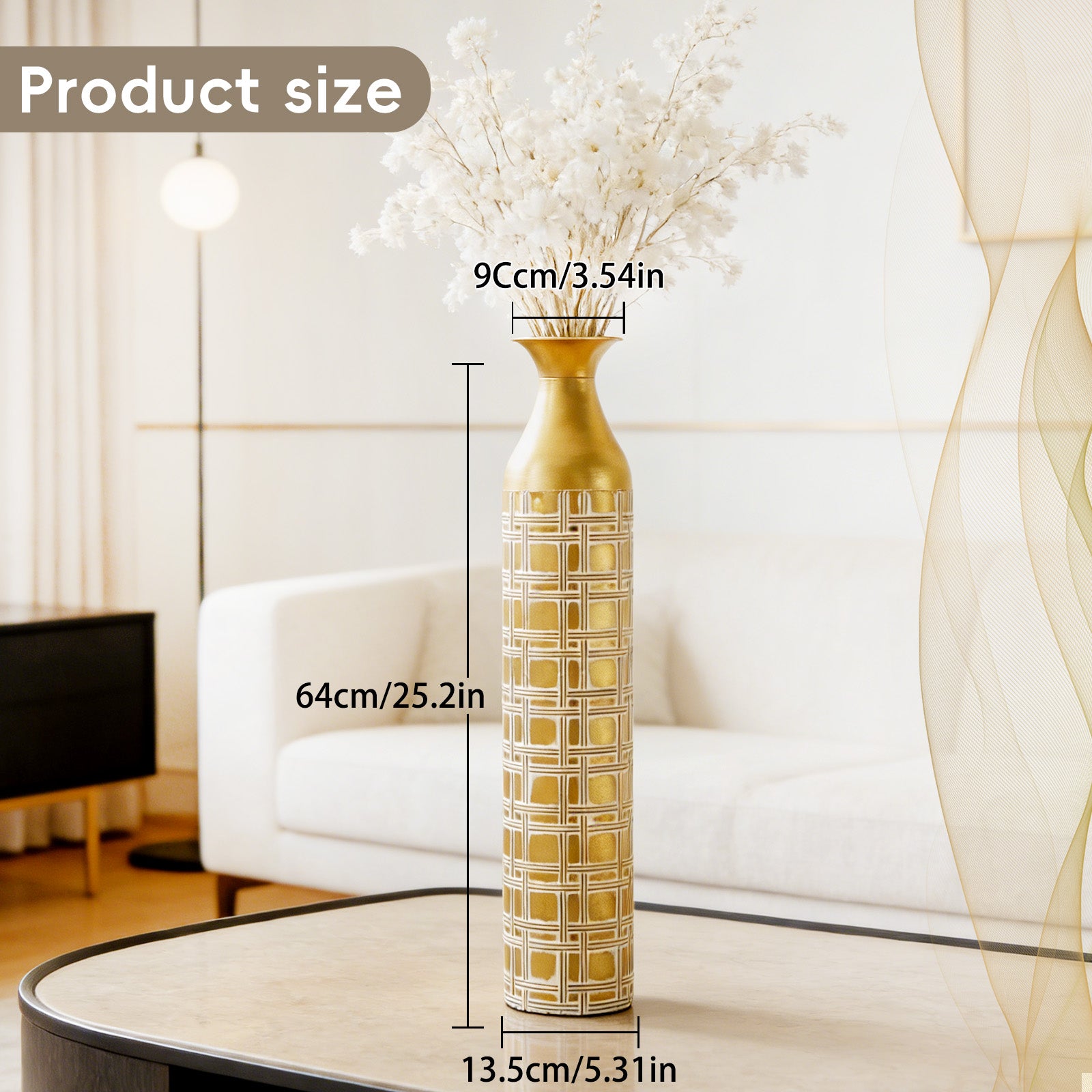 1PC Gold Metal Floor Vase with