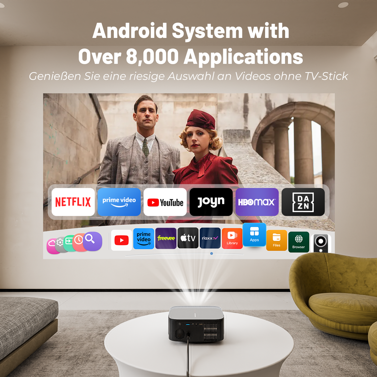 4K Projector 25000 Lumens 1080P Native Full HD with YouTube/Netflix