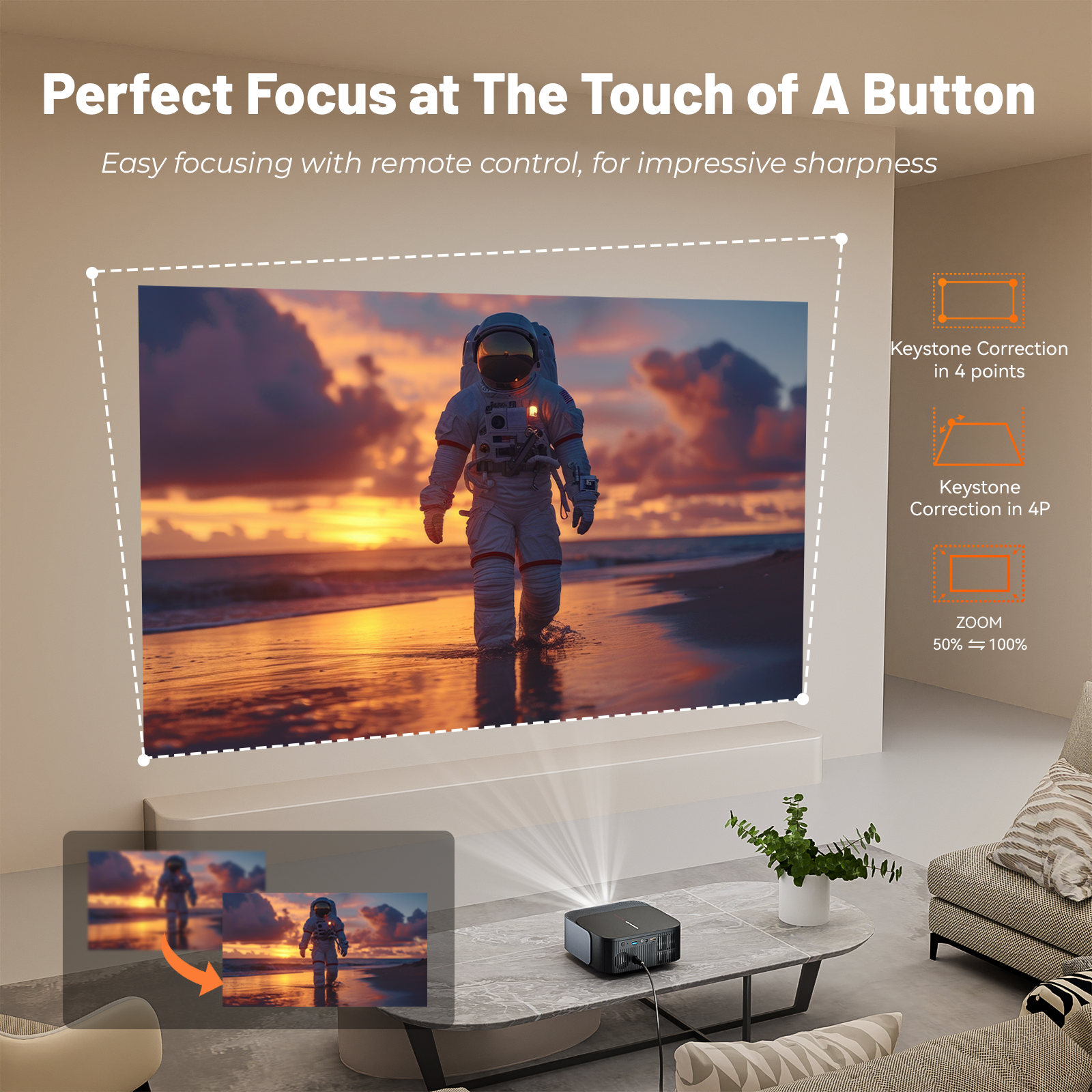 4K Projector 25000 Lumens 1080P Native Full HD with YouTube/Netflix
