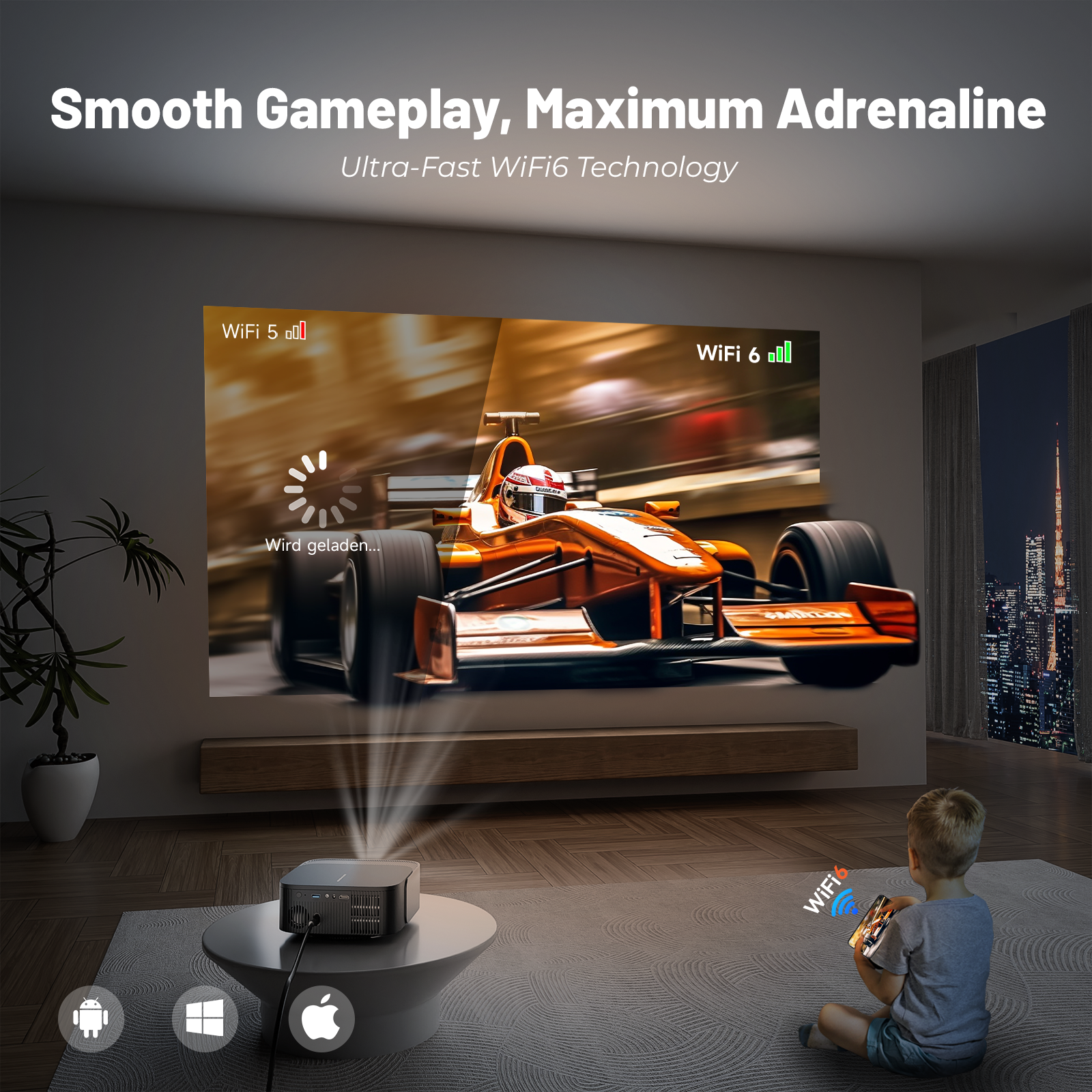 4K Projector 25000 Lumens 1080P Native Full HD with YouTube/Netflix