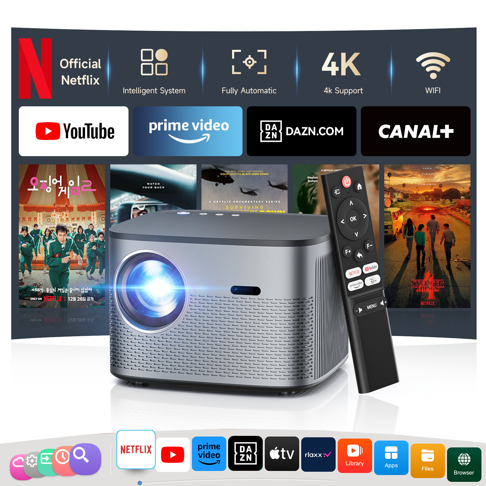 Projector 4K Full HD 1080P 28000LM Auto Focus/Keystone with WiFi6
