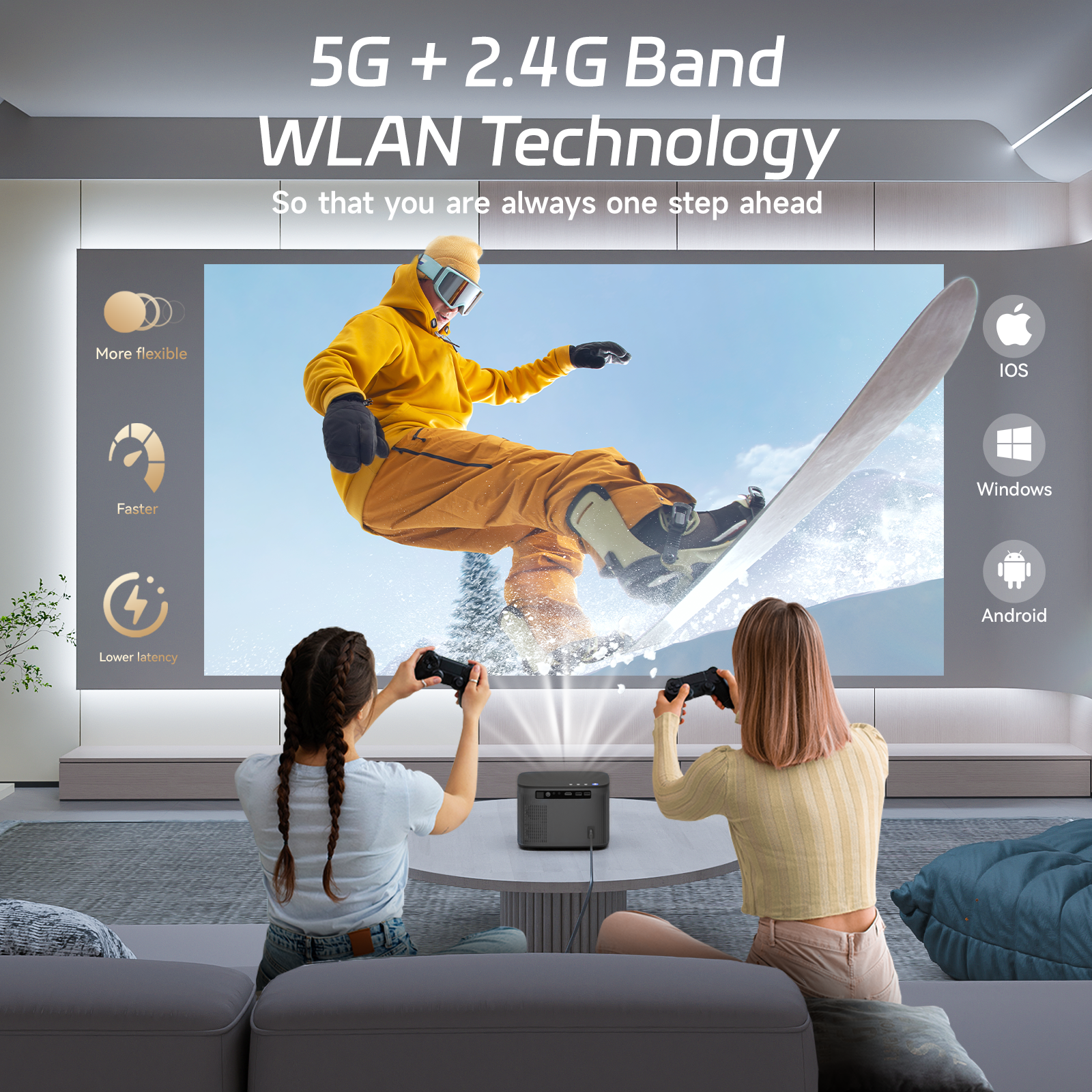 Projector 4K Full HD 1080P 28000LM Auto Focus/Keystone with WiFi6