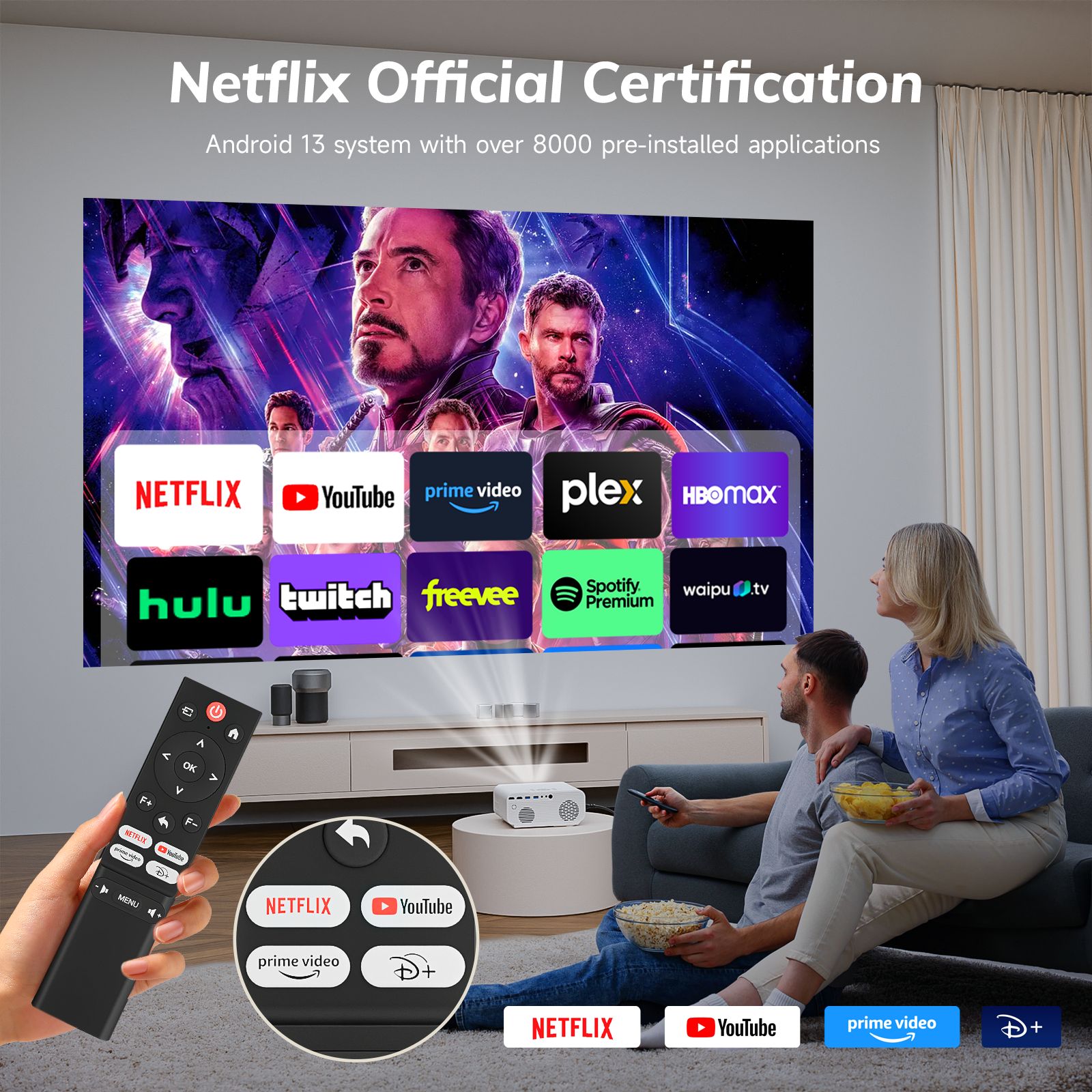 Projector 4K Auto Focus Support WiFi Bluetooth with Netflix/YouTube