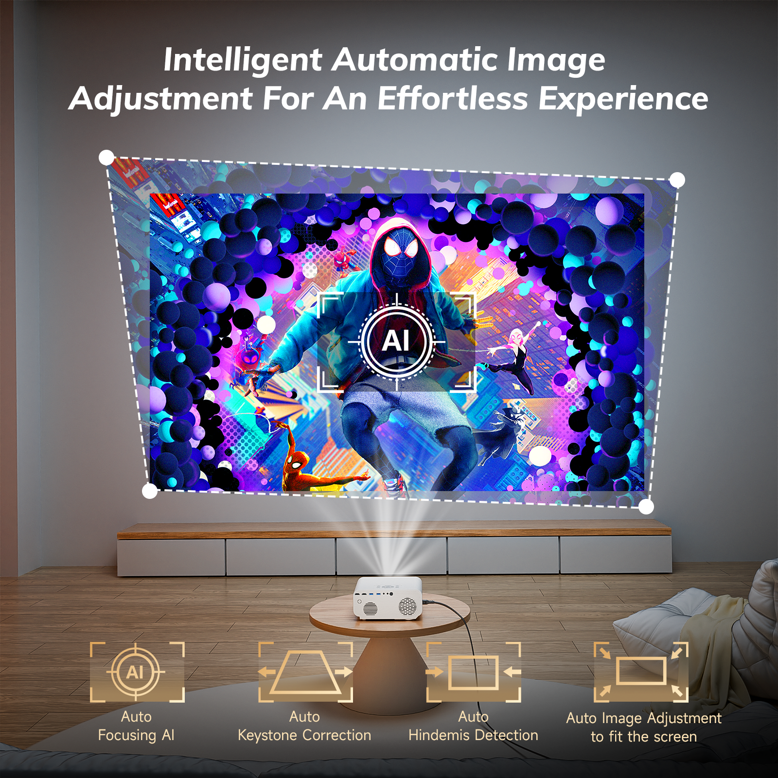 Projector 4K Auto Focus Support WiFi Bluetooth with Netflix/YouTube