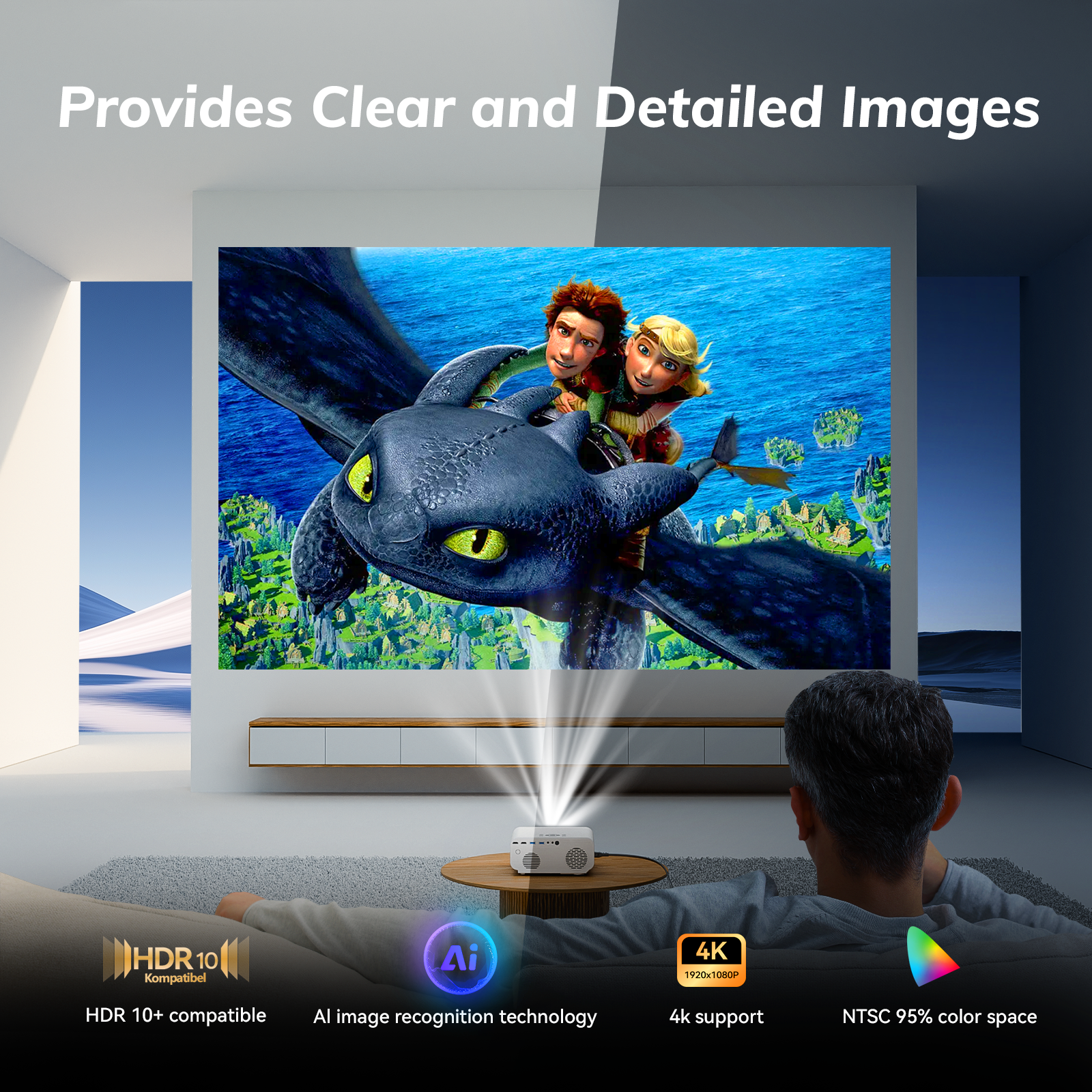 Projector 4K Auto Focus Support WiFi Bluetooth with Netflix/YouTube