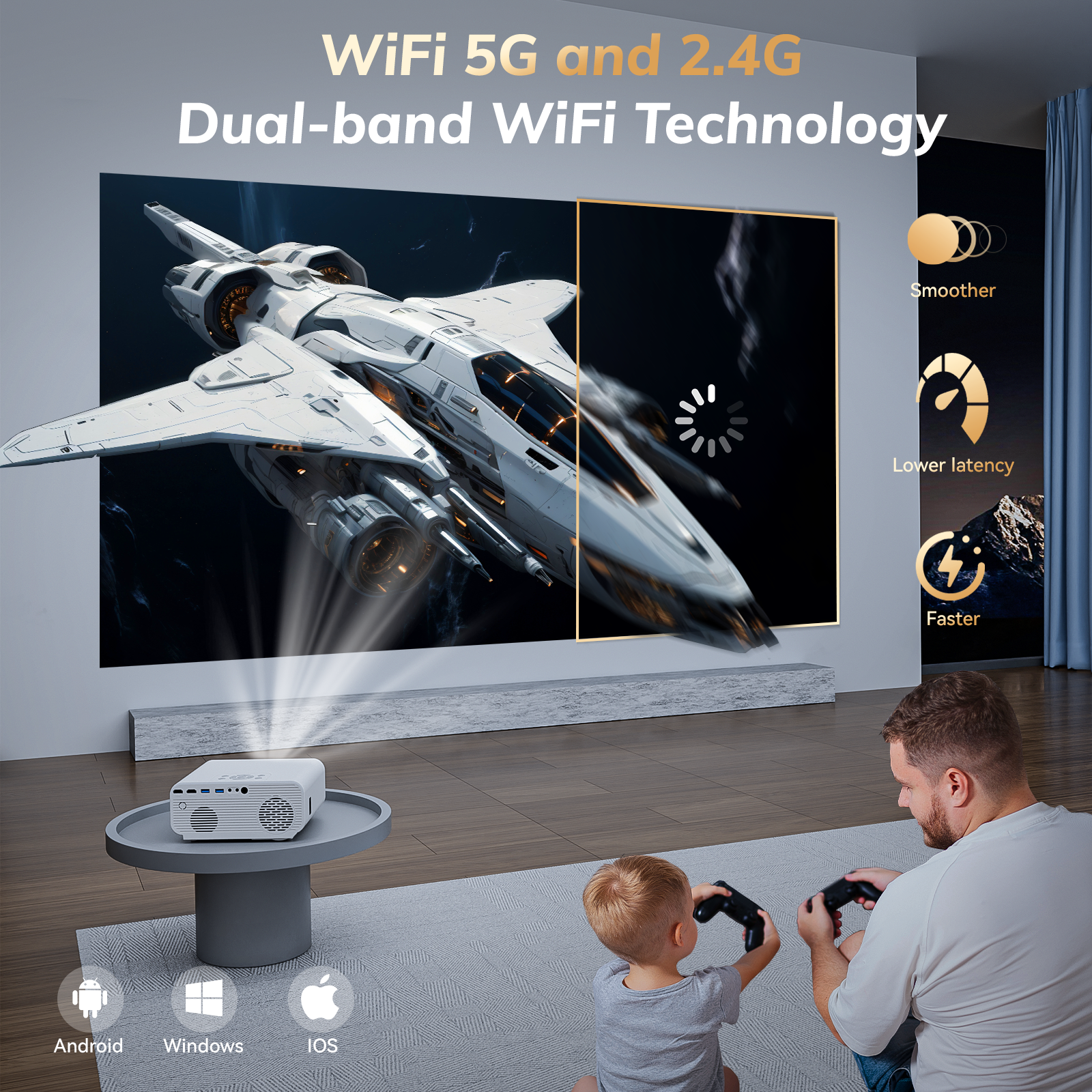Projector 4K Auto Focus Support WiFi Bluetooth with Netflix/YouTube