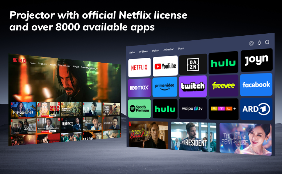 Projector 4K Auto Focus Support WiFi Bluetooth with Netflix/YouTube