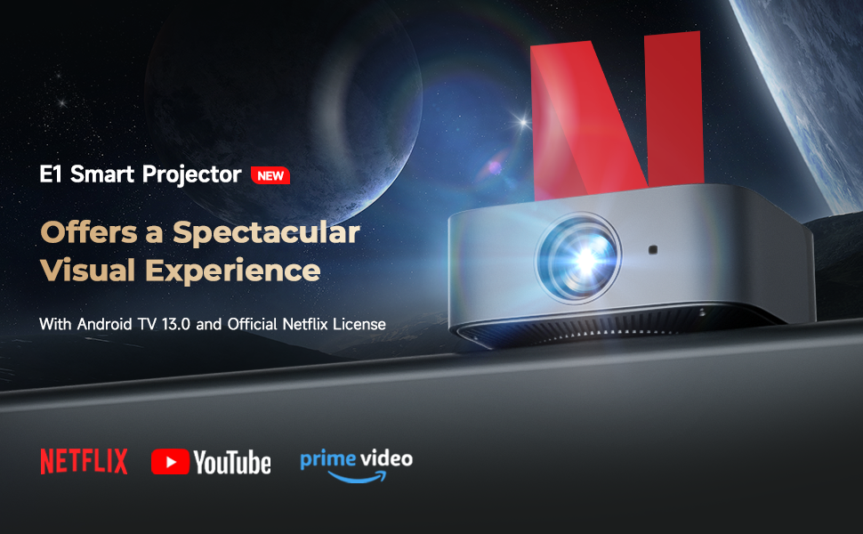 4K Projector 25000 Lumens 1080P Native Full HD with YouTube/Netflix