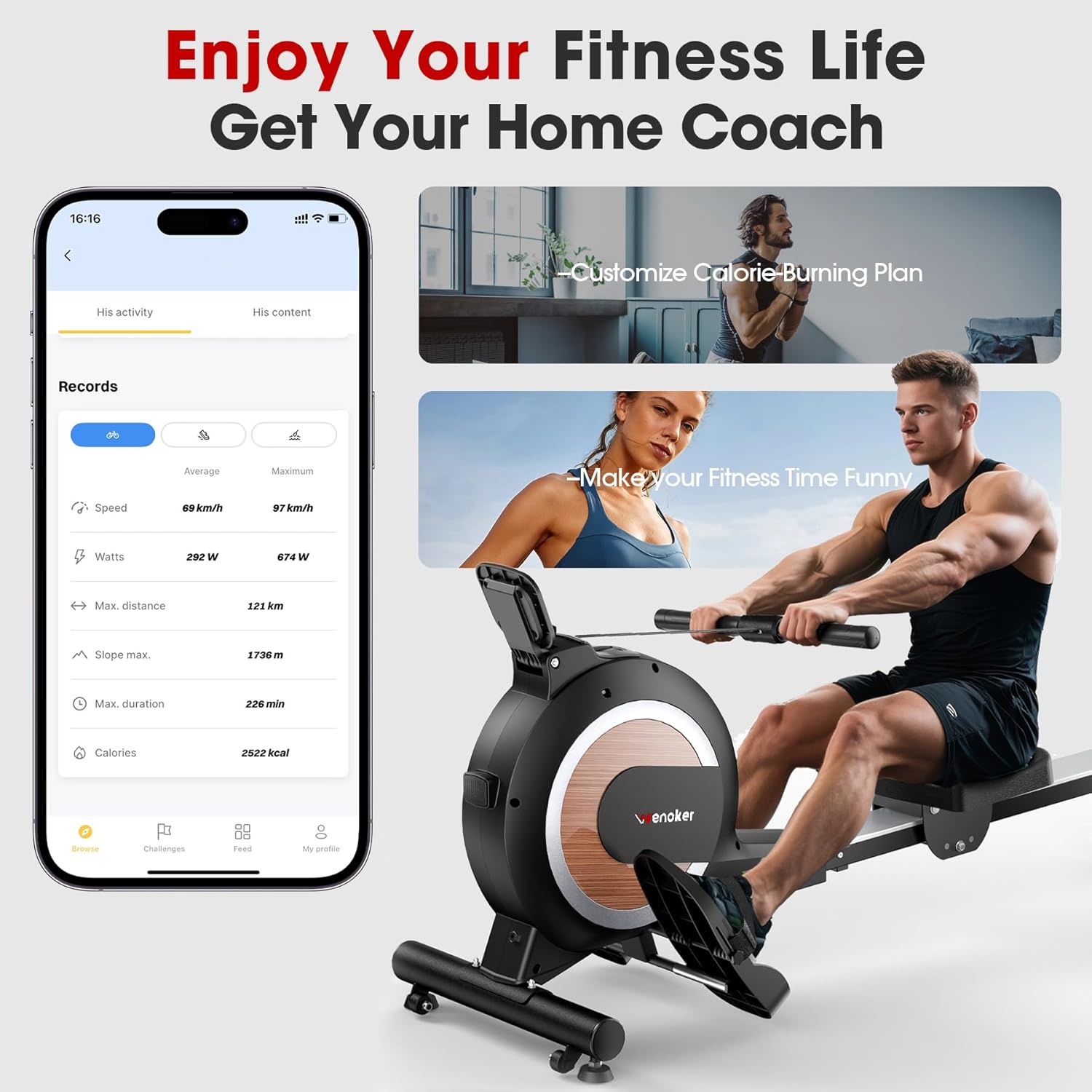 Rowing Machine,Wenoker Magnetic Rower Machine for Home