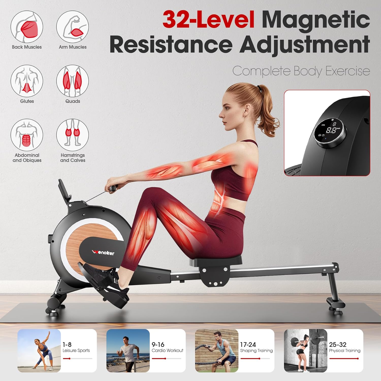 Rowing Machine,Wenoker Magnetic Rower Machine for Home