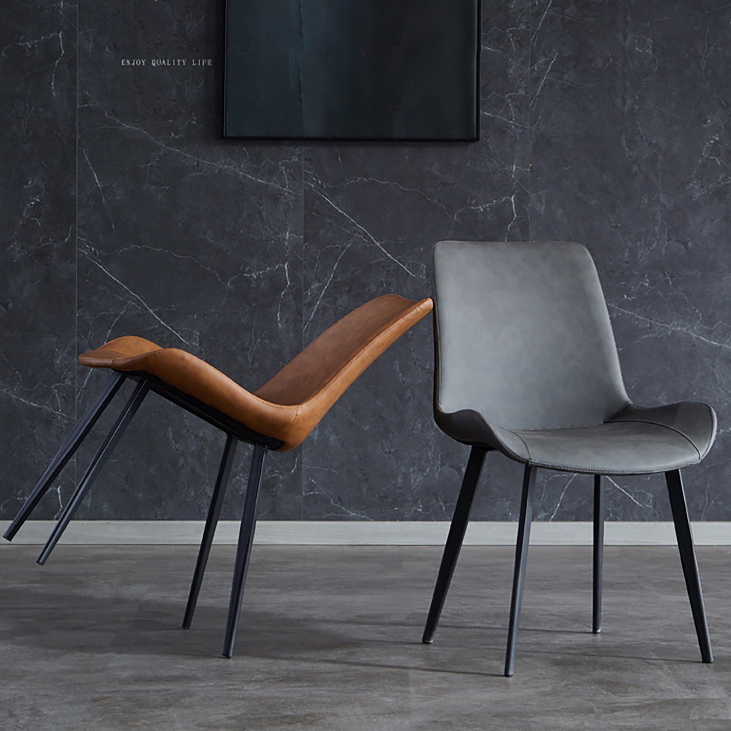 2 Pieces Nordic Style Leather Chairs