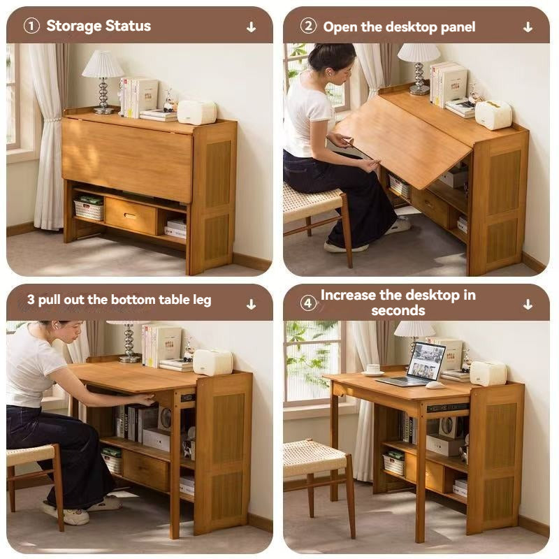 Multi-functional Folding Desk, Solid Wood Computer Table for Students