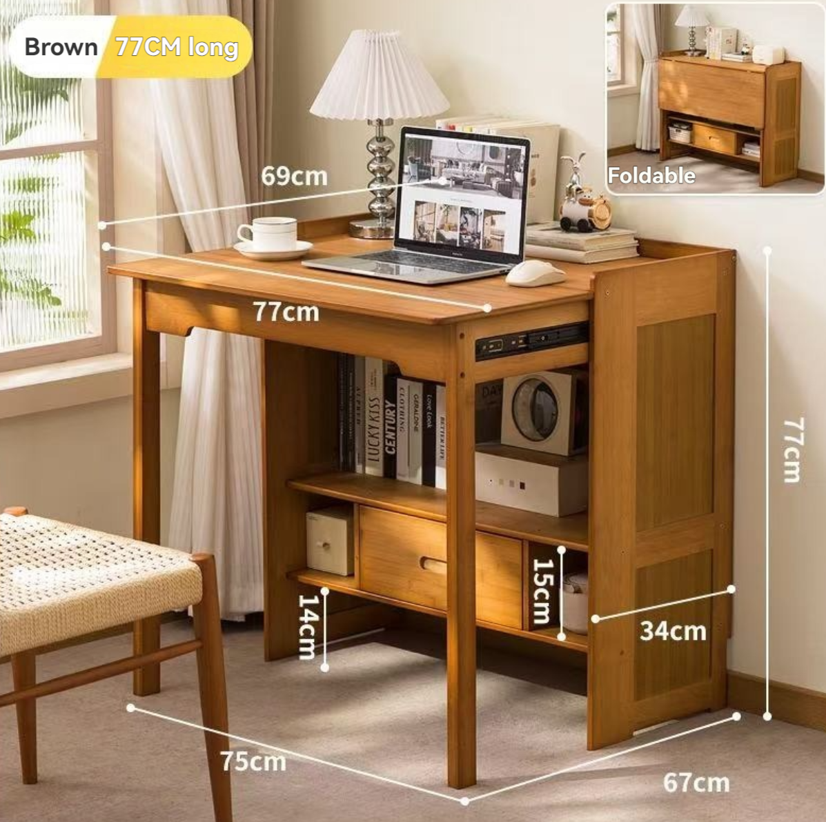 Multi-functional Folding Desk, Solid Wood Computer Table for Students