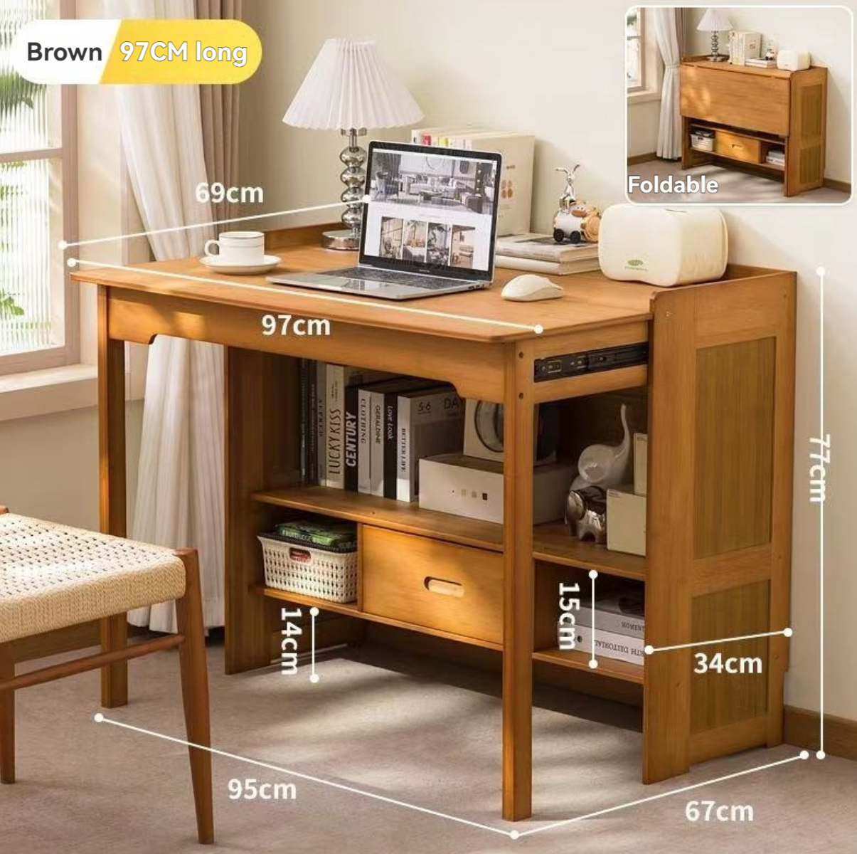 Multi-functional Folding Desk, Solid Wood Computer Table for Students