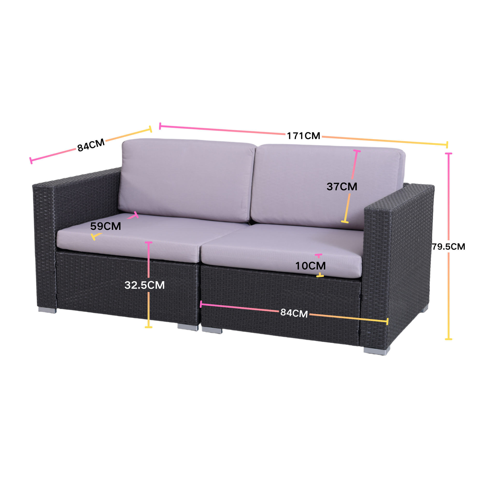 Aluminum Frame Modern Comfy Outdoor Rattan Wicker Loveseat