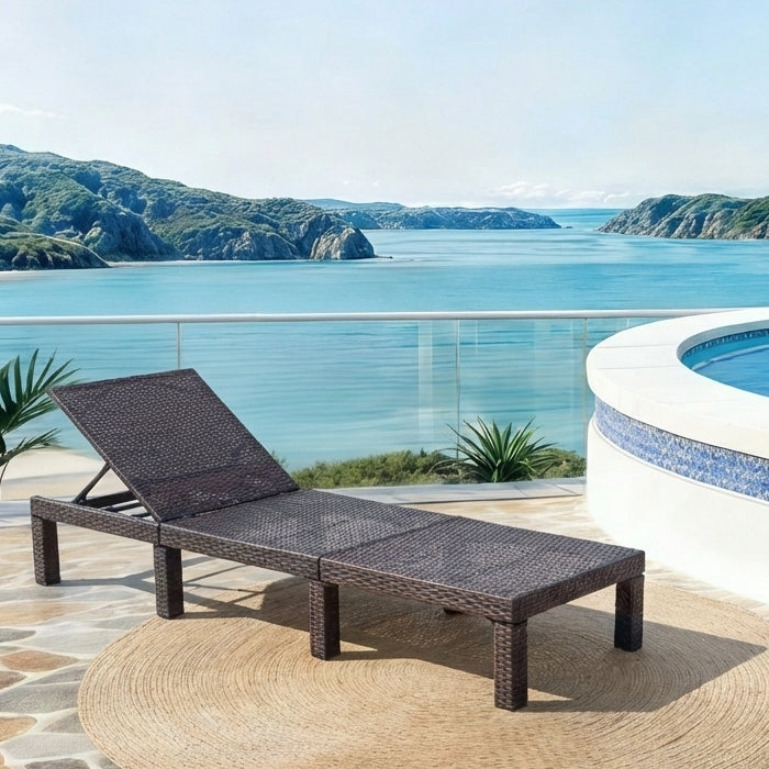 Adjustable Reclining Outdoor Woven Rattan Lounge Chaise