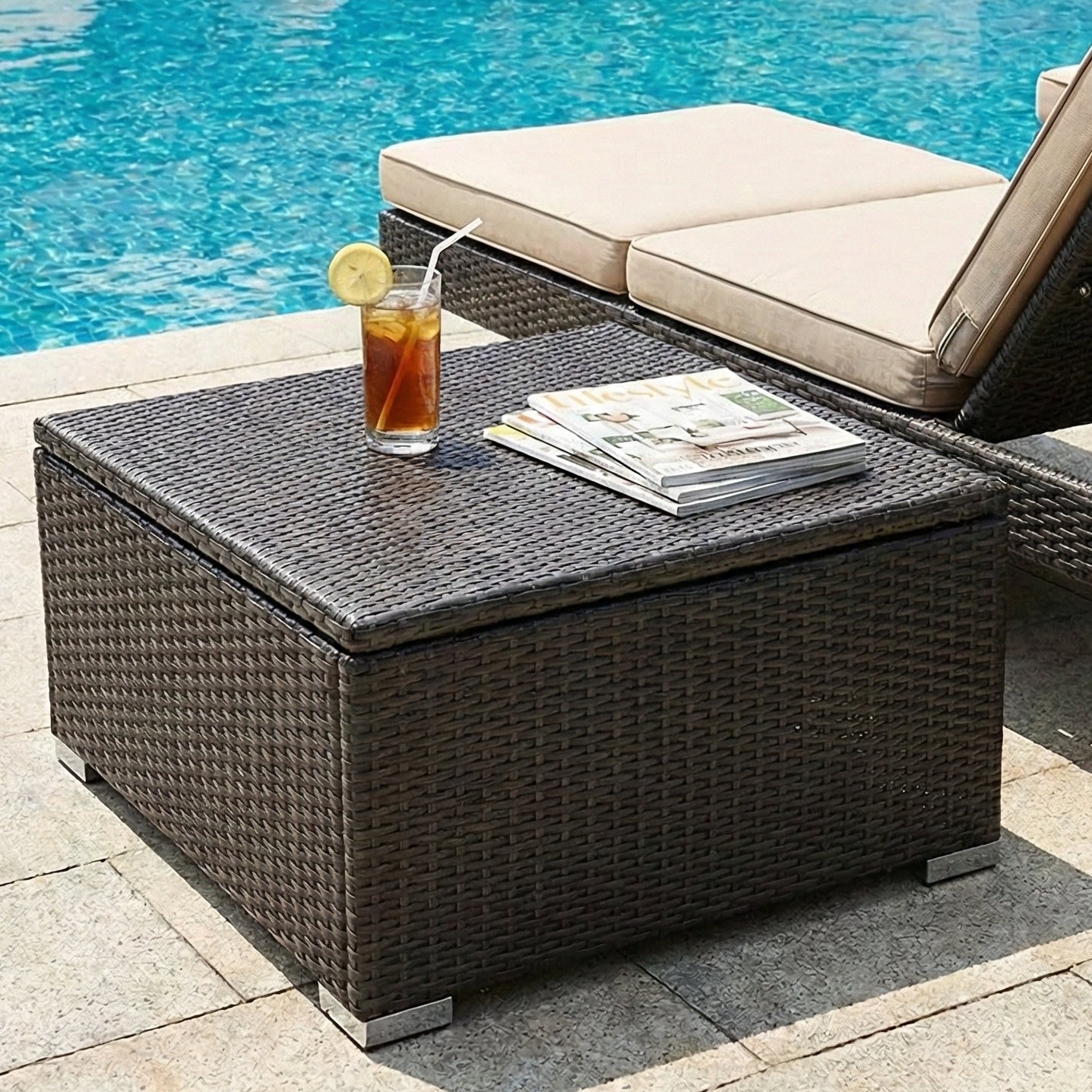 Functional Woven Rattan Outdoor Storage Chest with Lid