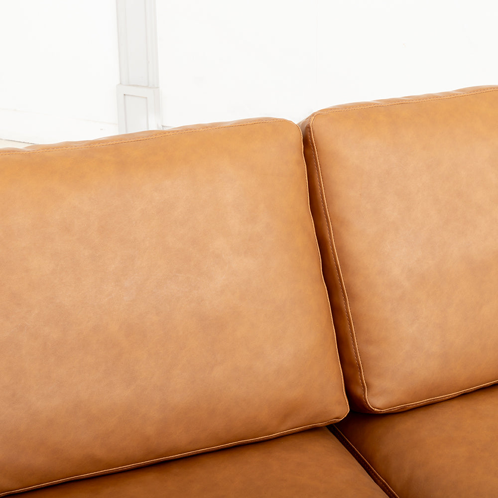 Modern Deep-Seated Sofa, Two-seater, Faux Leather, Brown