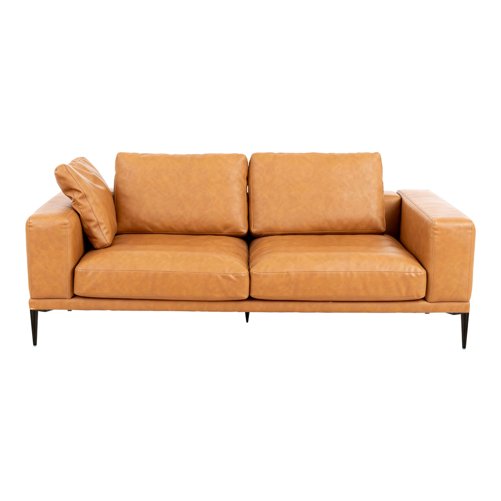 Modern Deep-Seated Sofa, Two-seater, Faux Leather, Brown