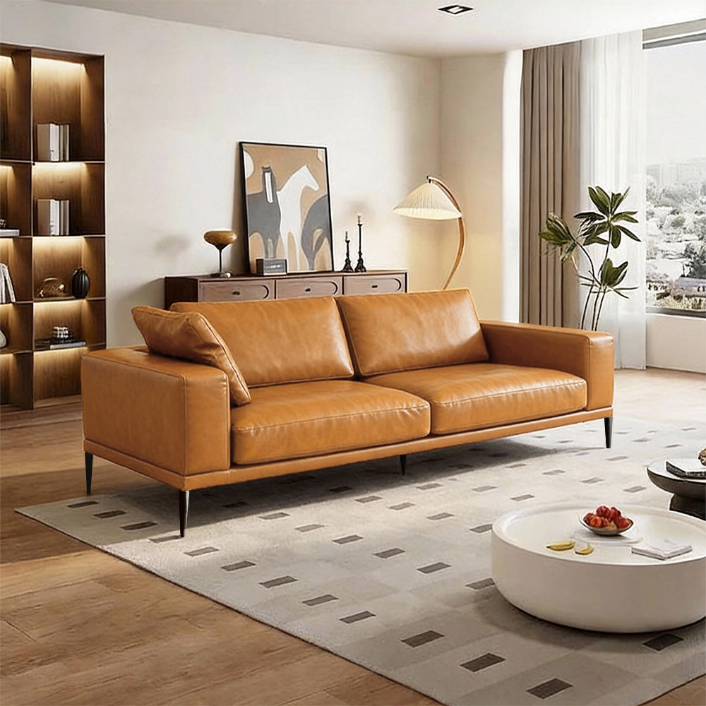 Modern   for  Comfy, Faux Leather Sofa, Deep Seat Sofas (Brown)