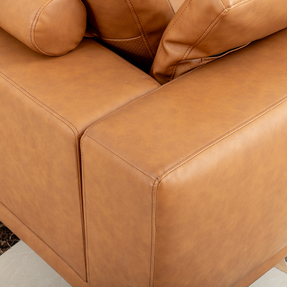 Modern Deep-Seated Sofa, Two-seater, Faux Leather, Brown