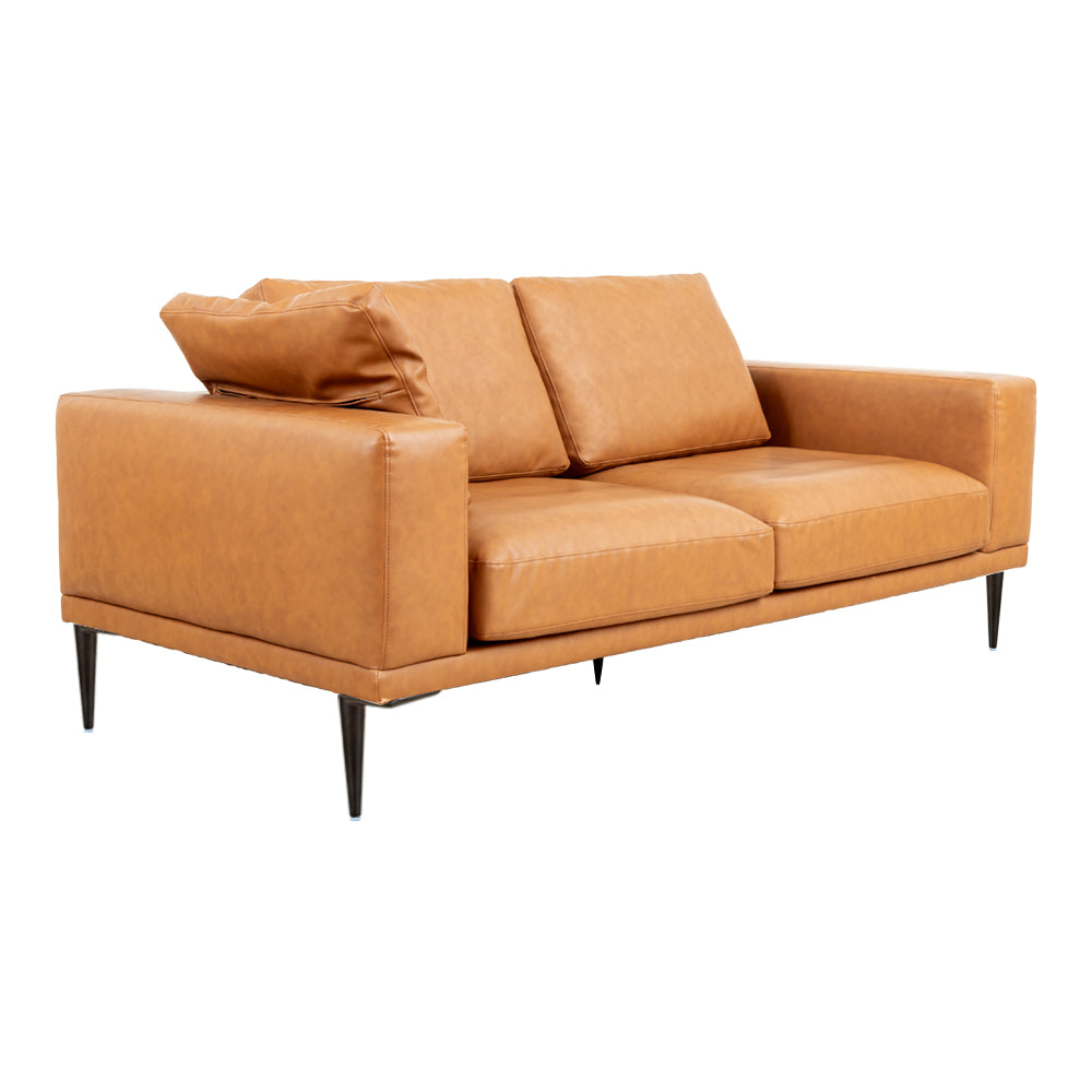 Modern Deep-Seated Sofa, Two-seater, Faux Leather, Brown